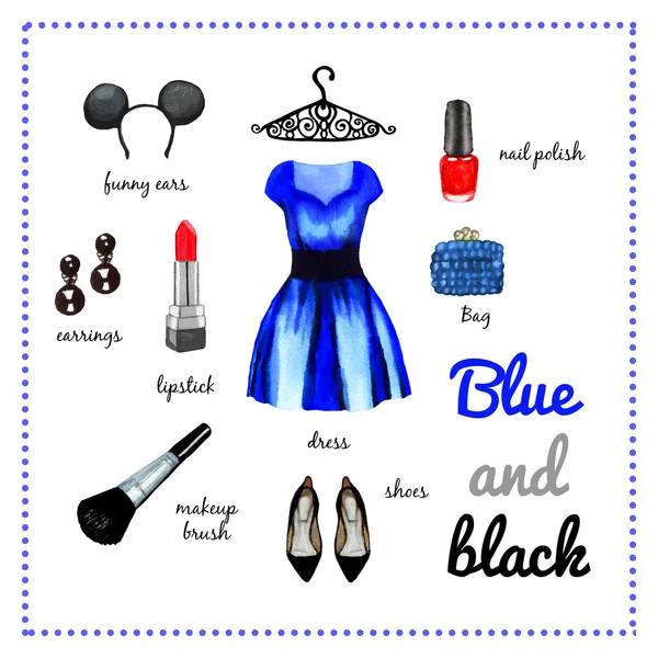 Blauwe jurk fashion outfit — Stockfoto