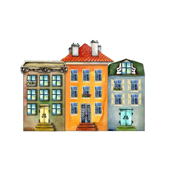 Stare Miasto trzy domy — Zdjęcie stockowe