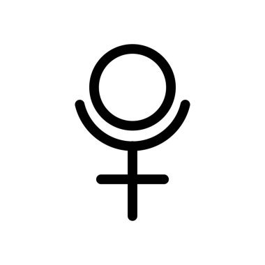 Plüton gezegen sembolü. Vektör işareti. Astrolojik takvim. Zodiacal siyah beyaz yıldız falı. Taslak çizimi. Jyotisha. Hinduizm, Hindistan ya da Vedik astrolojisi