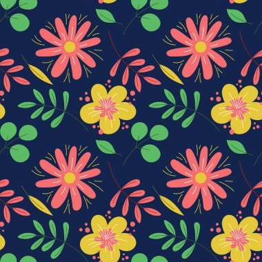 Çiçeksiz desen. Vektör çiçekler. Renkli çizim. Karalama geçmişi. Yeşil yapraklar