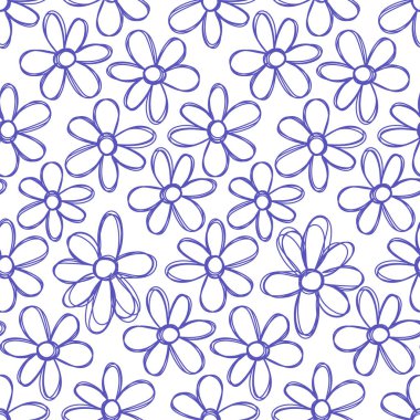 Çiçeksiz desen. El çizimi çiçekler. Vektör çizimi. Kalem ya da keçeli kalem çizimi. Çizgi sanat siluetleri. Çizimi tekrarla. 