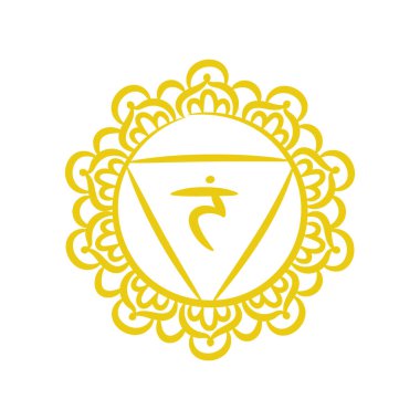 Manipura taslak ikonu. Üçüncü güneş çakrası. Vektör sarı çizgi sembolü. Sakal işareti. Meditasyon