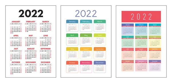 Kalendarz 2022 Rok Ustalony Kolekcja Szablonów Wektorowych Lub Ściennych Kalandrów — Wektor stockowy