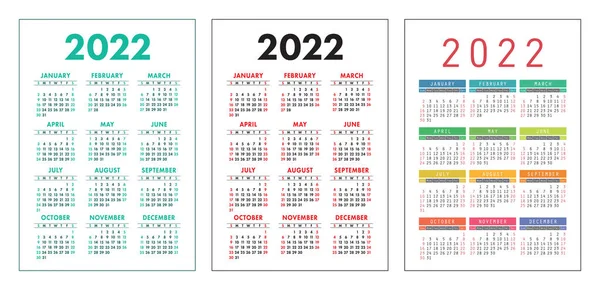 Calendario 2022 Anno Stabilito Tasca Vettoriale Parete Collezione Modello Calendario — Vettoriale Stock