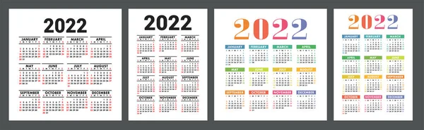 Calendar 2022 Year English Colorful Vector Set Vertical Square Wall — Stock Vector