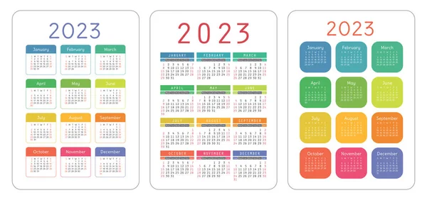 Calendario 2023 Conjunto Años Bolsillo Vectorial Colección Plantillas Calendario Pared — Vector de stock