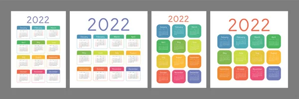 Calendario Bolsillo 2022 Año Orientación Vertical Inglés Vector Colorido Conjunto — Vector de stock