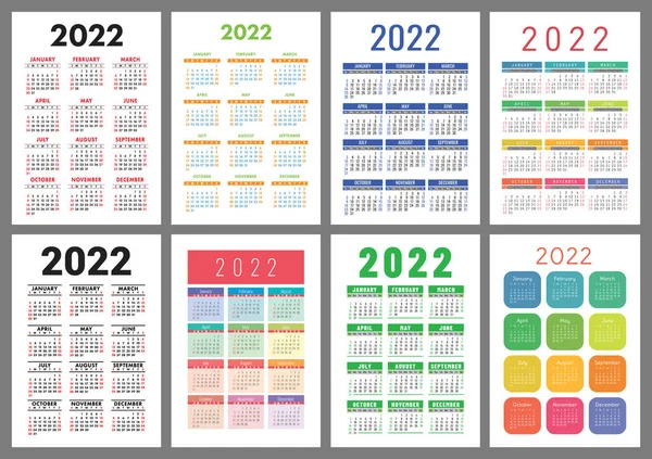 Calendario Bolsillo 2022 Orientación Vertical Inglés Vector Colorido Conjunto Plantilla — Vector de stock