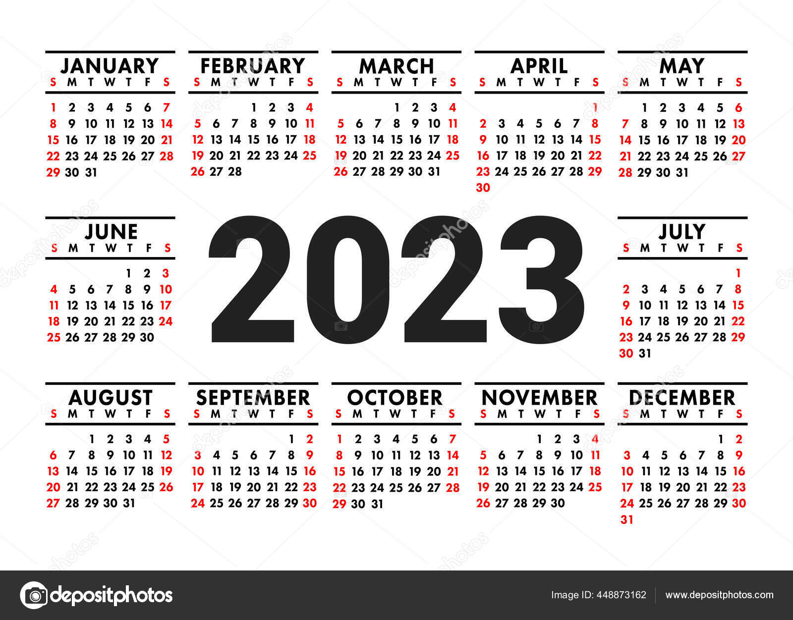 Calendário 2023 Parede Horizontal Vetor Inglês Modelo Calandra Bolso