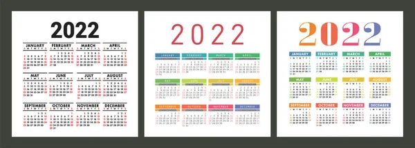 Календар 2022 Року Англійський Кольоровий Векторний Набір Квадратна Стіна Або — стоковий вектор