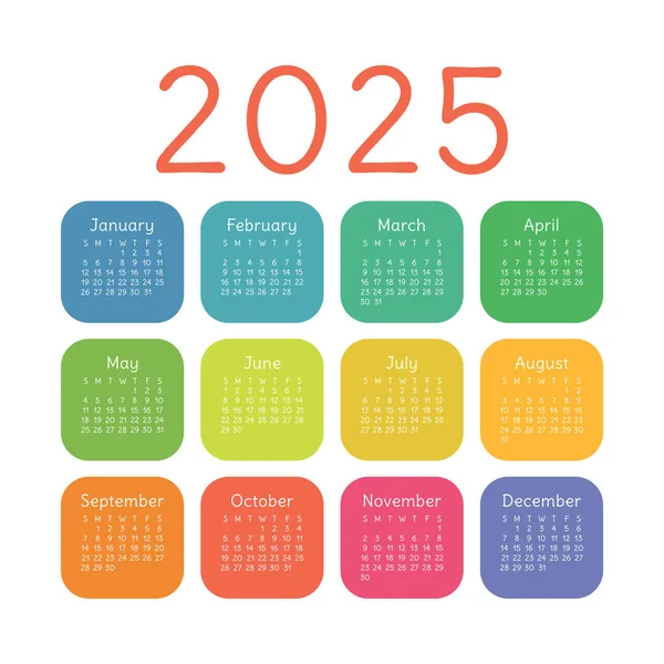 Calendrier 2024 Année Modèle Poche Carré Vectoriel Coloré Anglais
