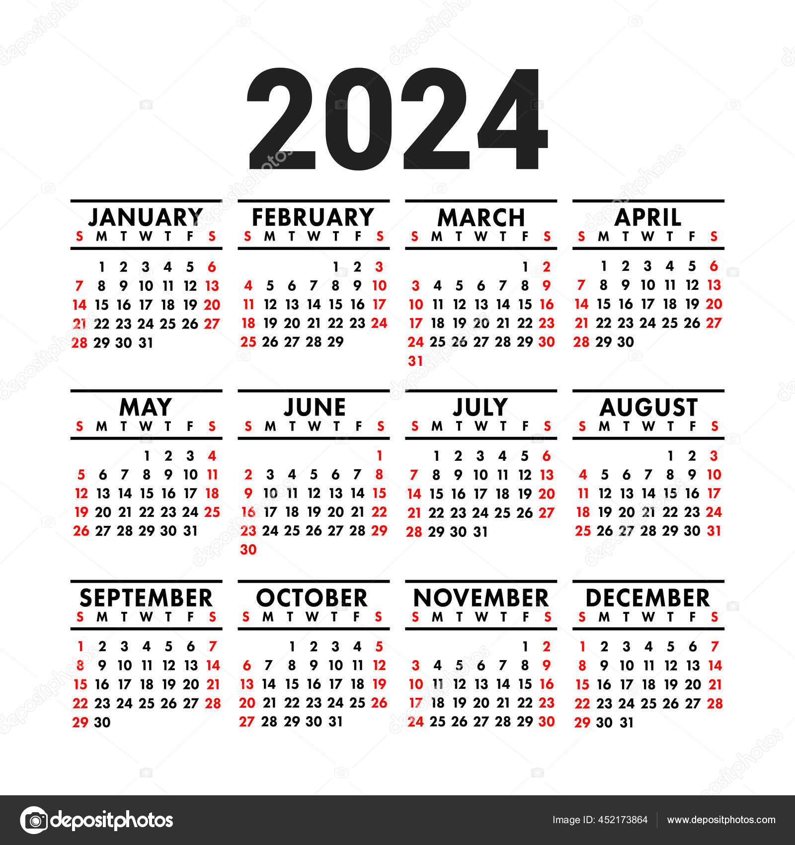 Calendar 2024 English Vector Square Wall Pocket Calender Design