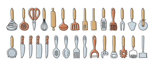 Conjunto Esboços Utensílios Cozinha Doodle Linha Vetor Utensílios Cozinha Ferramentas —  Vetores de Stock