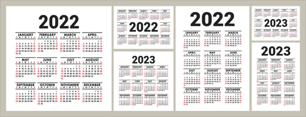 Calendars 2022 2023 Years English Vector Square Horizontal Vertical Wall — Stock Vector