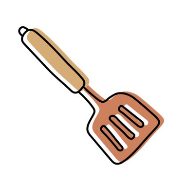 Spatula. Mutfak eşyaları skeci. Çizgi çizgisi vektör mutfak gereçleri ve aletleri. Çatal bıçak çizimi