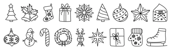 Bosquejo Del Árbol Navidad Black Doodle Line Web Icon Set — Vector de stock