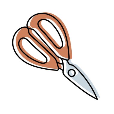 Makas ver. Mutfak eşyaları skeci. Çizgi çizgisi vektör mutfak gereçleri ve aletleri. Çatal bıçak çizimi