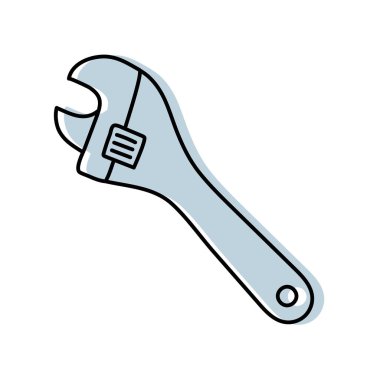 Ayarlanabilir İngiliz anahtarı skeci. İnşaat aleti. Renk vektörü illüstrasyonu
