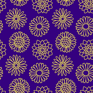 Sıra çiçekleri. Çiçeksiz desen. Doodle vektörü ayarlandı. El çizimi eskiz. Papatya, ayçiçeği, aster, lotus ve Gerbera. Çiçek türleri