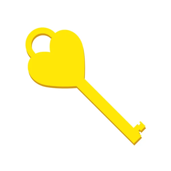 Flat Key Icon Vector Illustration Creative Heart Pictogram Yellow Color — Stock Vector