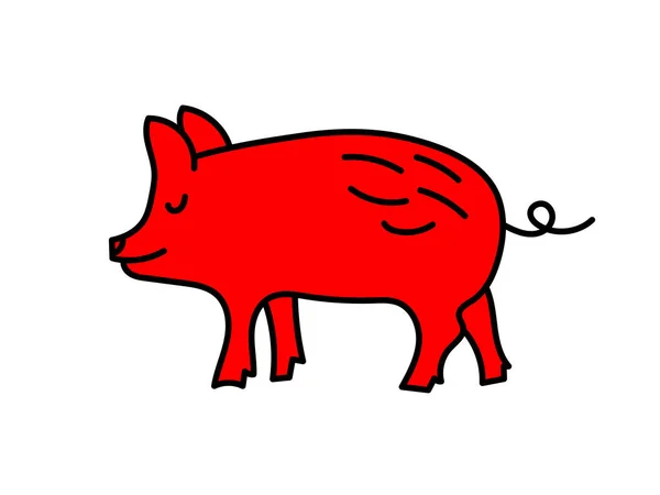 猪仔素描中国占星术2031年 动物符号向量图解 红色涂鸦草图 可编辑路径 — 图库矢量图片