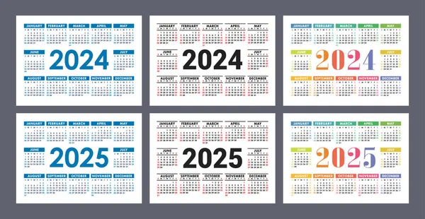 Calendario 2024 2025 Años Inglés Vector Colorido Conjunto Plantilla Pared — Vector de stock