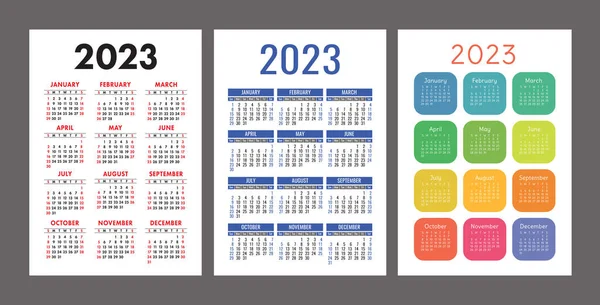 Calendario Bolsillo 2023 Orientación Vertical Inglés Vector Colorido Conjunto Plantilla — Vector de stock