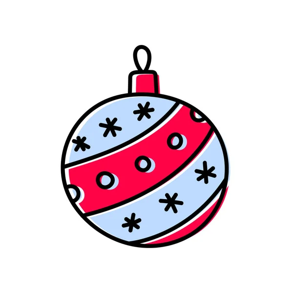 Kerstbal Schets Doodle Line Web Icoon Nieuwjaar Feestelijke Vector Handgetekende — Stockvector