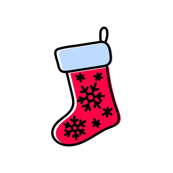 Christmas Boot Sketch Doodle Line Web Icon New Year Festive — Stockvector