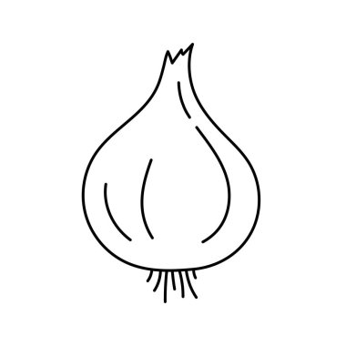 Soğan. Sebze eskizi. İnce, basit bir taslak simgesi. Siyah çizgi vektörü. Karalama el çizimi illüstrasyon