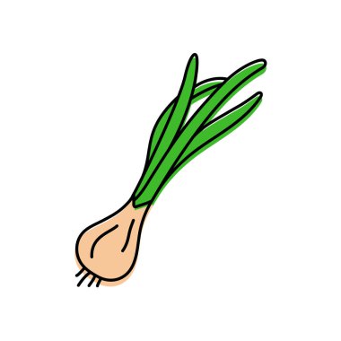 Yeşil soğan. Sebze eskizi. Basit renk simgesi. El çizimi vektör çizimi çizimi