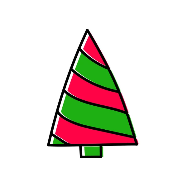 Kerstboom Kleur Schets Doodle Web Icoon Nieuwjaar Feestelijke Vector Handgetekende — Stockvector