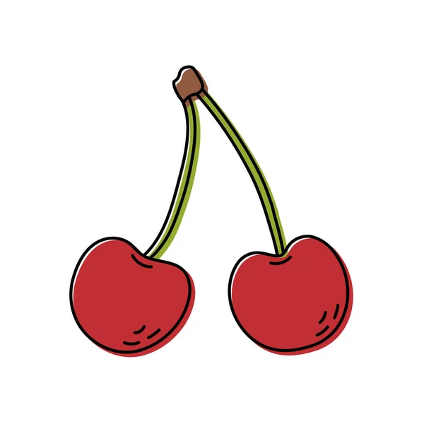 樱桃被白色背景隔离 贝瑞素描彩色食品图标 矢量说明 — 图库矢量图片