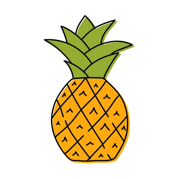 Een Ananas Tropische Exotische Fruitschets Kleur Voedsel Icoon Cartoon Vector — Stockvector