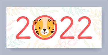 2022 kaplan pankartı. Çin yeni yılı yıldız falı. Hayvan sembolü renk vektörü çizimi