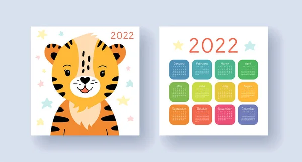 Calendar 2022 Cartoon Tiger Illustration Vector Template Chinese New Year — Stock Vector