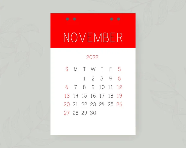 Ноябрь 2022 Года Russian Vector Calender Page Wall Background Leaves — стоковый вектор