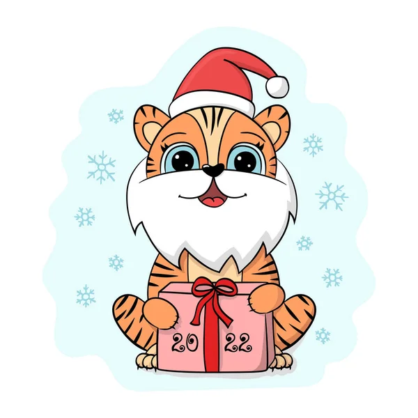 Τίγρης Γενειάδα Και Εικόνα Καπέλο Santa Γελοιογραφία Κινεζικό Νέο Έτος — Διανυσματικό Αρχείο