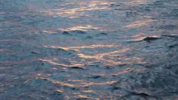 夕阳西下的余晖映照在一条大河的波浪上 — 图库视频影像