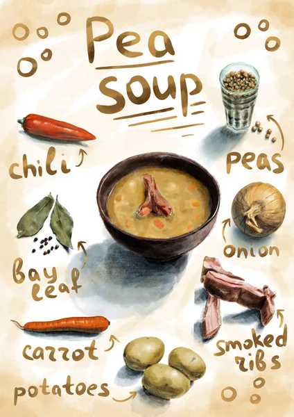 Pea soup with smoked ribs — Stock Image Pea soup with smoked ribs Royalty Free Stock Photos