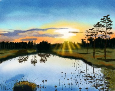 Lanscape with forest like and sunset. clipart