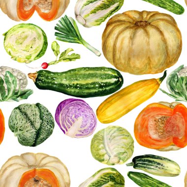 Elle çizilmiş suluboya sebzeli kusursuz desen