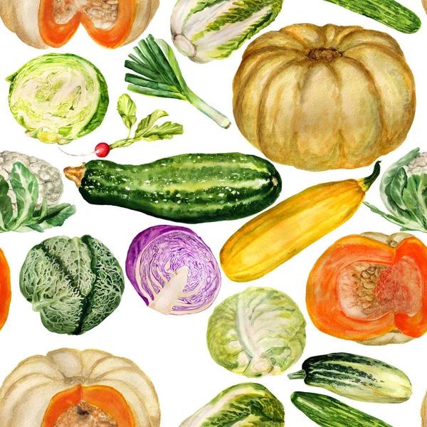 Seamless pattern with hand drawn watercolor vegetables — Stock Photo, Image