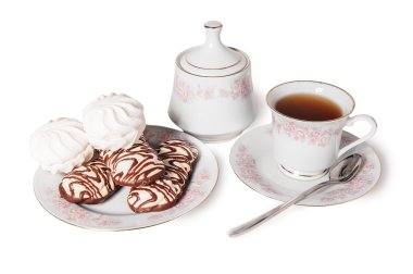 Çay pasta tatlı izole fırın