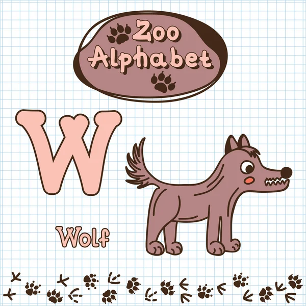 Алфавит, волк, буква W — стоковый вектор