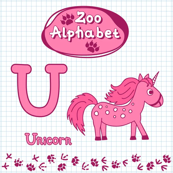 Alphabet , unicorn, letter U — Stock Vector