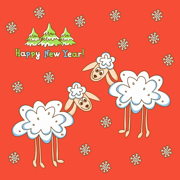 Yeni yıl için iki koyun kartı — Stok Vektör