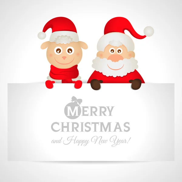 Santa Claus and sheep with a place for text greeting card — Stock Vector