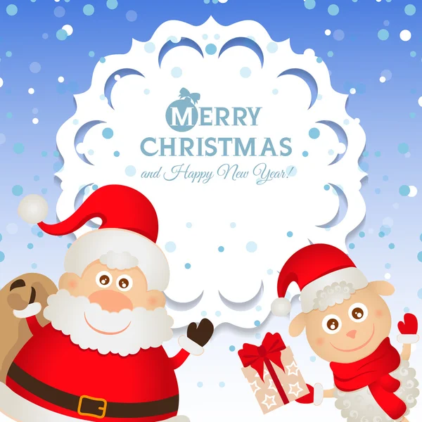 Christmas greeting card with Santa Claus and a sheep — Stock Vector