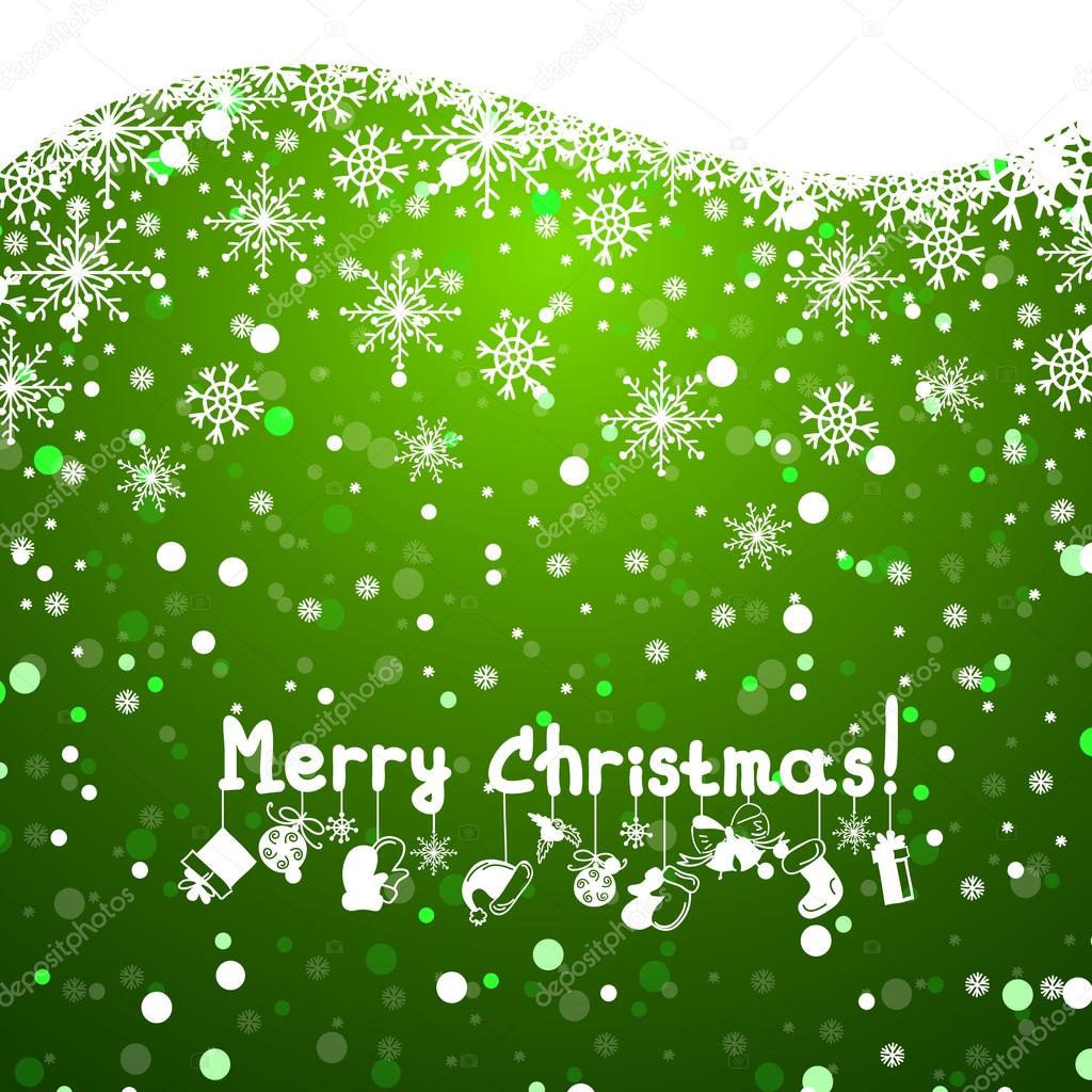 Christmas green background with snowflakes